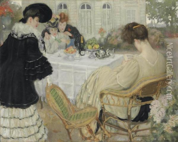 Ladies Taking Tea Oil Painting - Henry Caro-Delvaille