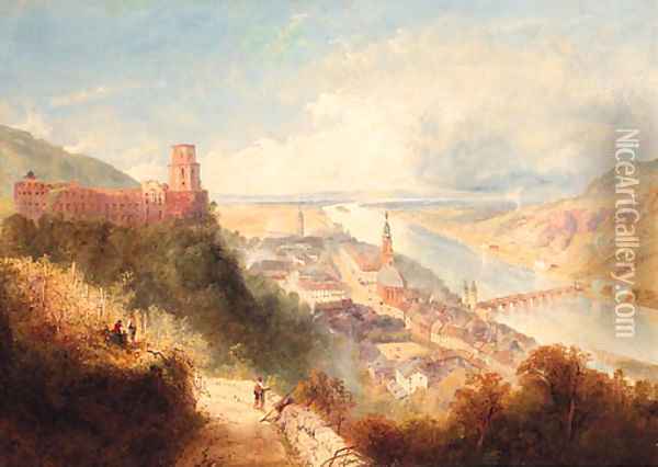 Castle and Town of Heidelberg, Germany Oil Painting - Thomas Charles Leeson Rowbotham