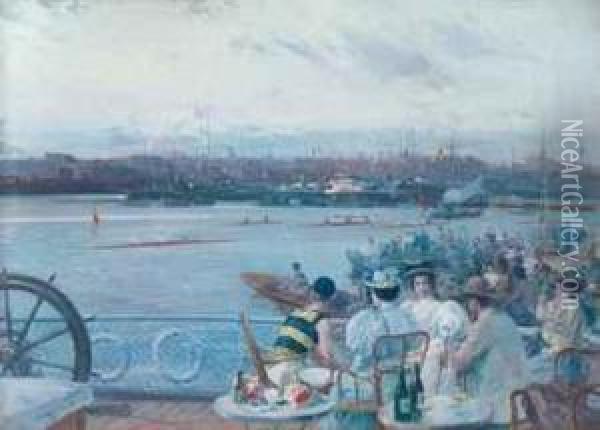 A Regatta In Barcelona Harbour Oil Painting - Eliseu Meifren i Roig