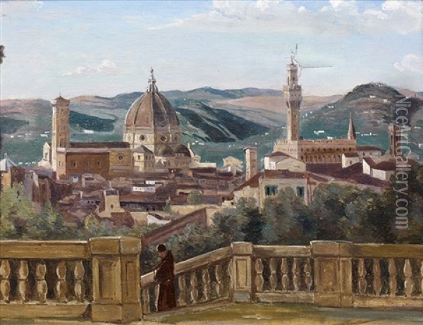 Vue Prise Des Jardins Boboli, Florence, Juillet-aout 1834 (after Jean-baptiste-camille Corot) Oil Painting - Charles-Paul Desavary