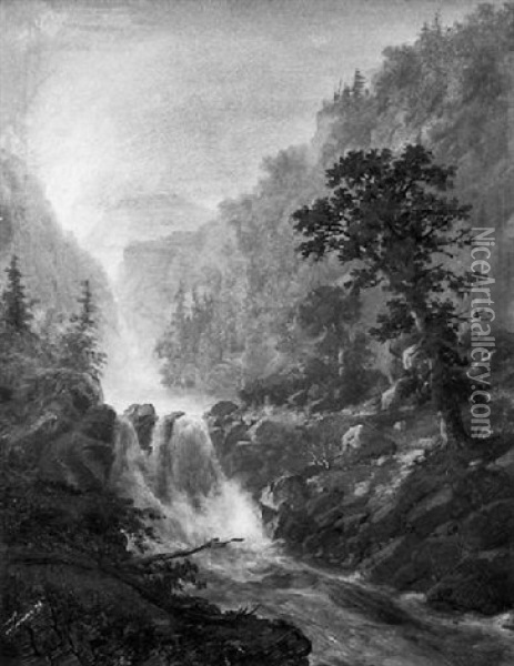 Mountain Stream With Falls And Rapids, Autumn Oil Painting - Alexander Francois Loemans