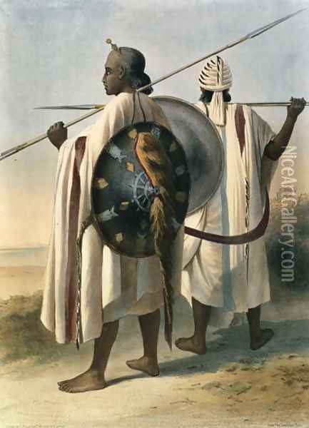 Abyssinian Warriors, illustration from The Valley of the Nile, engraved by Eugene Le Roux 1807-63 pub. by Lemercier, 1848 Oil Painting - Emile Prisse d'Avennes