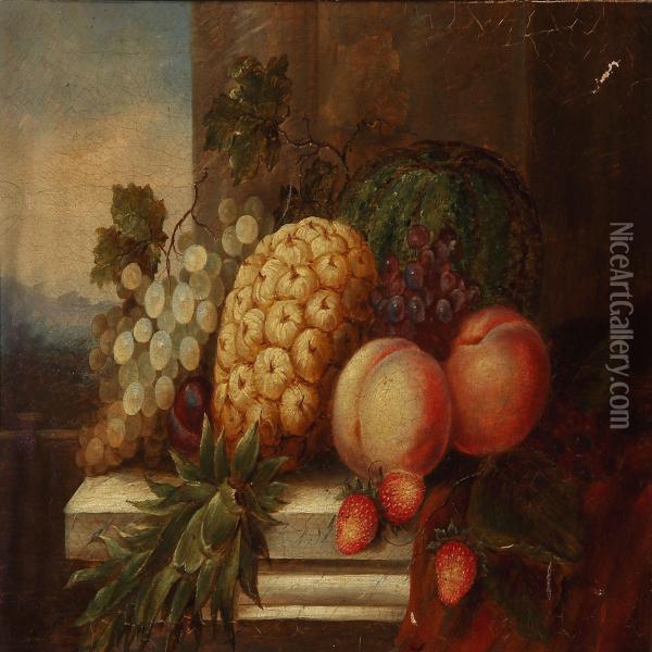 Still Life With Fruits At A Column Oil Painting - George James