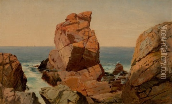 Rocks On The Shore Oil Painting - William M. Hart