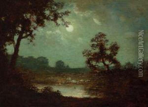 Landscape At Moonlight Oil Painting - Ralph Albert Blakelock