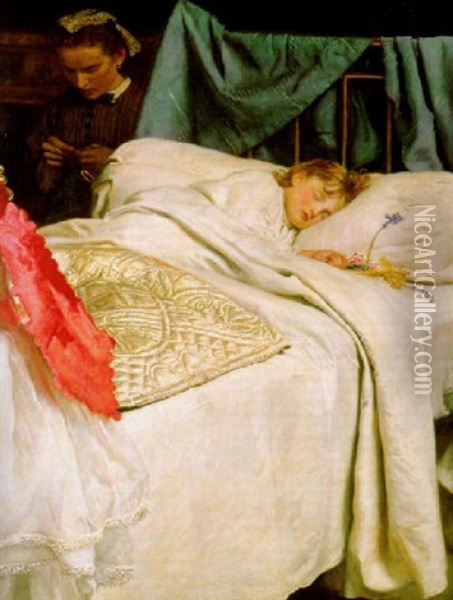 Sleeping Oil Painting - John Everett Millais