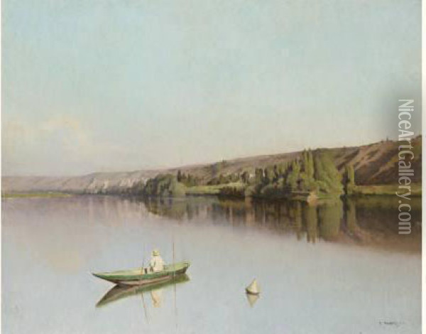 Pecheur Sur La Riviere Oil Painting - Emile Louis Foubert