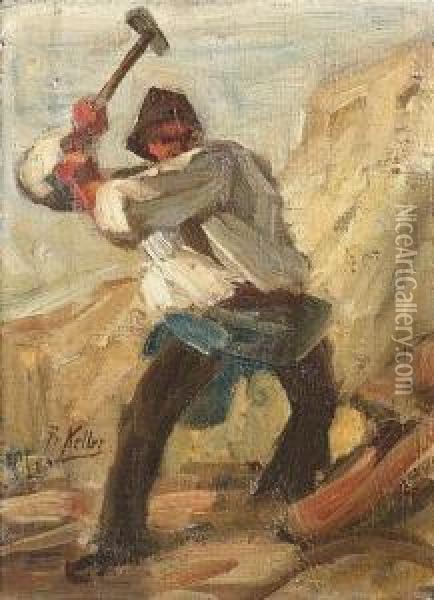 A Quarryman. Oil/canvas, Signed Oil Painting - Friedrich von Keller