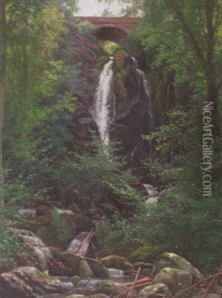 Waterfall At The Pyrenese Oil Painting - Berthold Genzmer