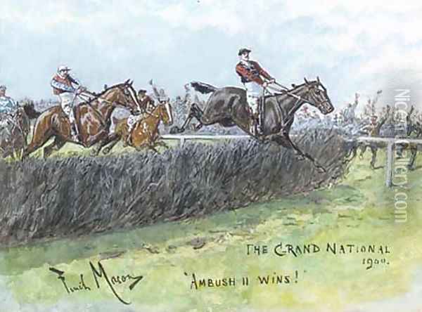 The Grand National, 1900. 'Ambush II wins' Oil Painting - George Finch Mason