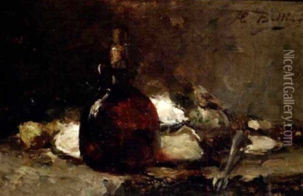 Stilleben Mit Kugelflasche, Austern Und Zitrone Oil Painting - Hubert Bellis