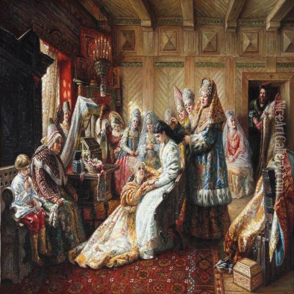 Preparing For The Wedding Oil Painting - Konstantin Egorovich Makovsky