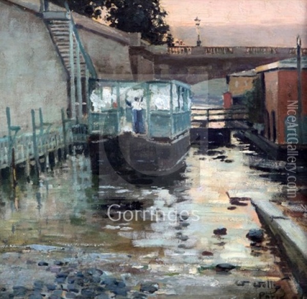 Houseboats On The Seine Oil Painting - William Page Atkinson Wells