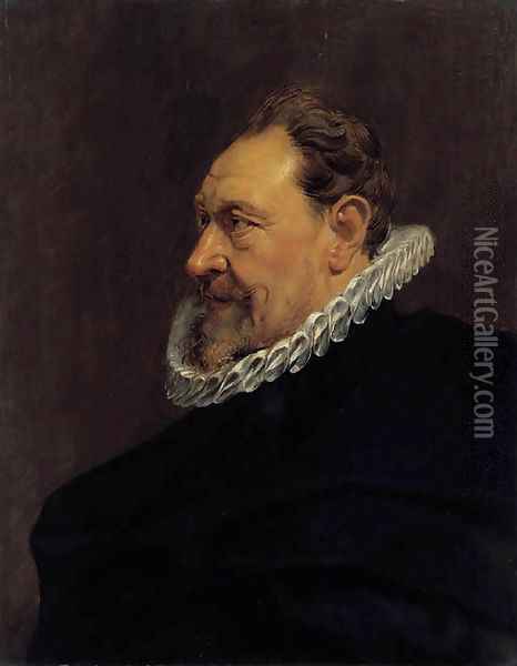Portrait of a gentleman, bust-length, in a black costume with a white ruff Oil Painting - Sir Peter Paul Rubens