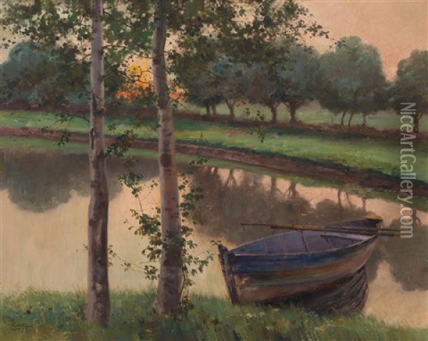Abend Am Weiher Oil Painting - Carl Leopold Voss