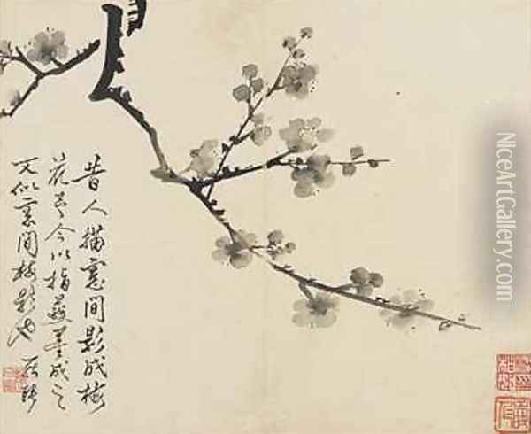 Landscapes Flowers and Birds Plum Qing Dynasty 1780 Oil Painting - Ping Luo