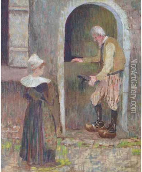Breton Et Bretonne Devant La Porte Oil Painting - Henri Delavallee
