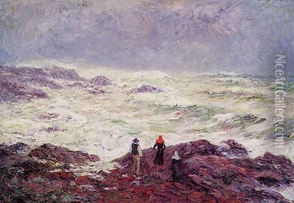 Rough Weather at Raguenez, near Pont Aven Oil Painting - Henri Moret
