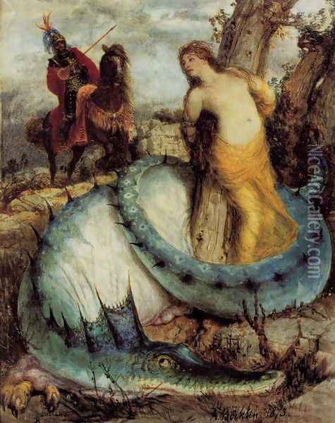 Roger and Angelica 1871-74 Oil Painting - Arnold Bocklin