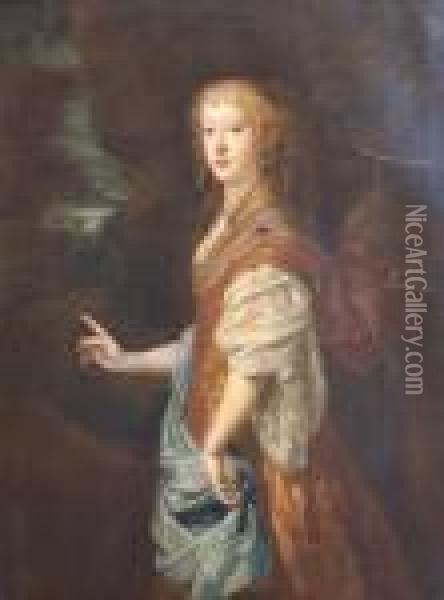 Portrait Of A Lady In A Stormy Landscape Oil Painting - Sir Peter Lely