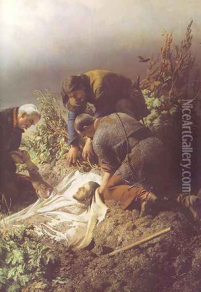 Discovery of the Body of King Louis the Second detail 1860 Oil Painting - Bertalan Szekely