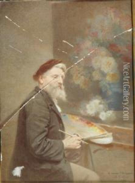 Portrait De Bougogne Peintre Oil Painting - Eugene Sieffert