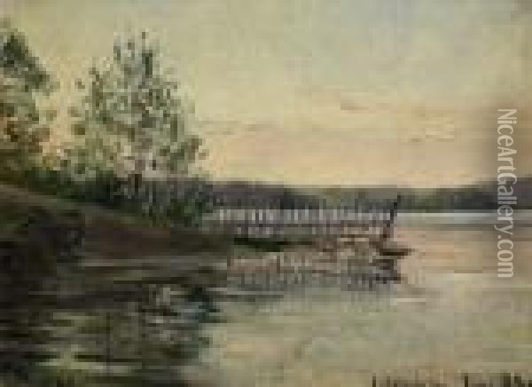 Strandlandskap I Aftonljus Oil Painting - Carl August Johansson