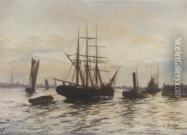 Shipping On The Lower Thames Oil Painting - Edward Henry Eugene Fletcher