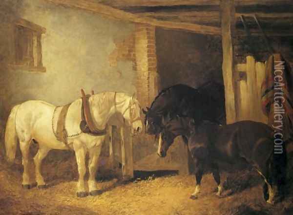 Horses In A Barn 1847 Oil Painting - John Frederick Herring Snr
