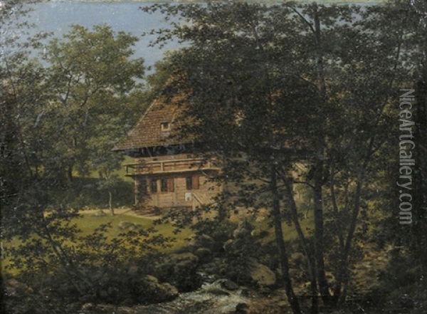 Schwarzwaldhaus Am Bachlauf Oil Painting - Georg Wilhelm Issel