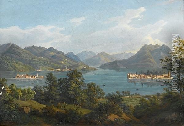 Lake Maggiore With The Borromean Islands Oil Painting - Heinrich Adam