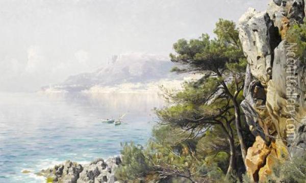 View Of Monte Carlo Bay Oil Painting - Peder Mork Monsted