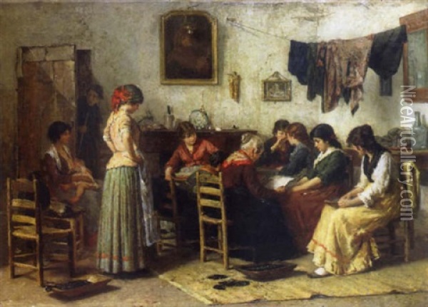 Scene D'interieur Avec Femmes Oil Painting - Giacomo Favretto