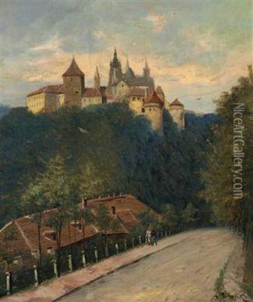 Prague Castle From Chotkova Street Oil Painting - Jan Minarik