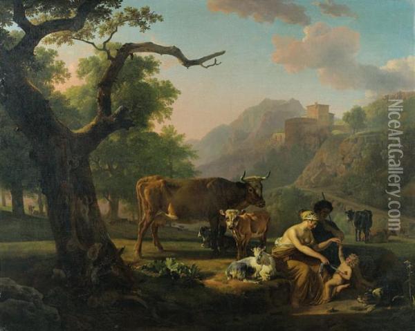 La Famille Du Berger. Oil Painting - Jean Louis (Marnette) De Marne