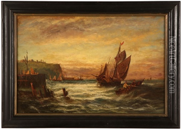 Boats On The Irish Coast Oil Painting - Edwin Hayes