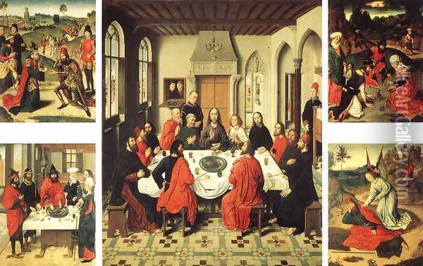 Altarpiece of the Holy Sacrament 1464-67 Oil Painting - Dieric the Elder Bouts