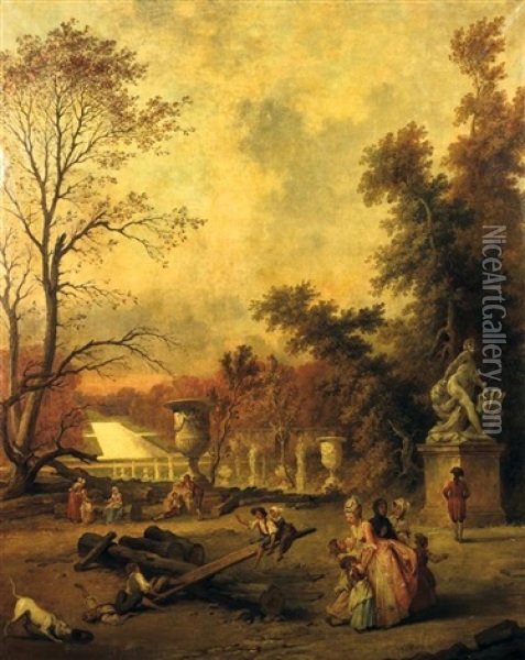 La Vue Des Jardins De Versailles Vers Le Tapis Vert Au Moment De L'abattage Oil Painting - Hubert Robert