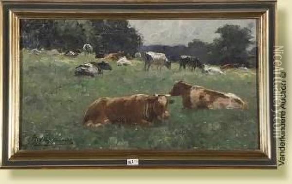 Vaches Au Pre Oil Painting - Maurice Hagemans