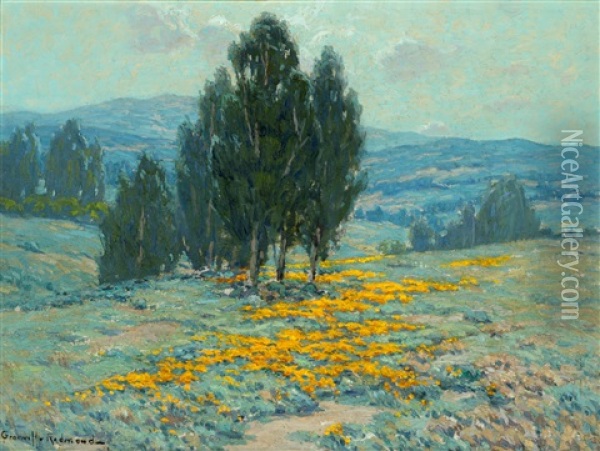 California Landscape With Poppies And Eucalyptus Oil Painting - Granville S. Redmond