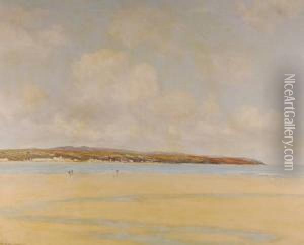 Oil On Canvas,extensive Beach Scene At Beaumaris , Signed And Dated 1911,28