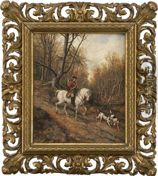 Horseman With Huntingdogs 1884 Oil Painting - Per Nicolai Arbo