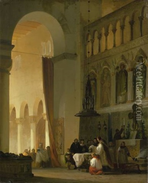 Taufe Eines Kindes Vor Dem Seitenaltar Einer Basilika Oil Painting - Friedrich Carl Mayer