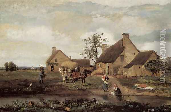 A Farm in the Nievre Oil Painting - Jean-Baptiste-Camille Corot