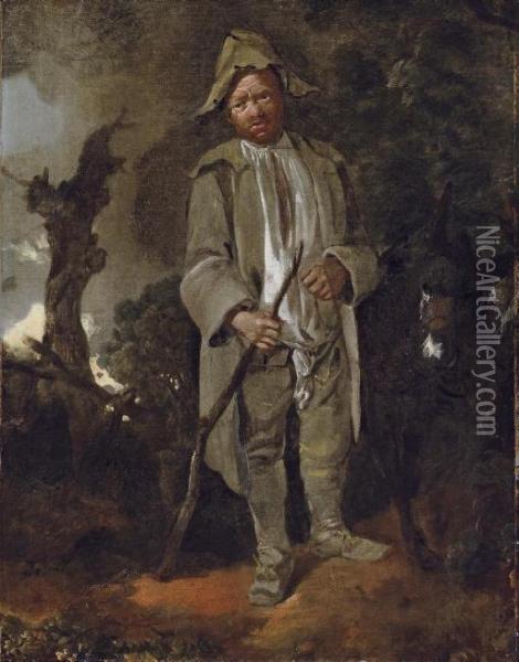 An Old Peasant With A Donkey In A Wooded Landscape Oil Painting - Thomas Gainsborough