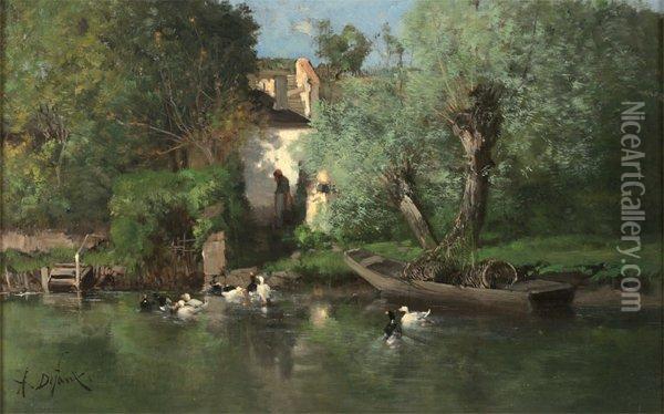 Canards A Montigny Sur Loing Oil Painting - Alexandre Defaux