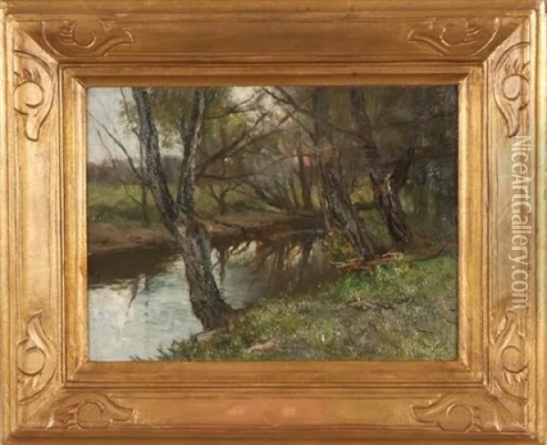 Along The Creek, Spring Landscape Oil Painting - Charles Paul Gruppe