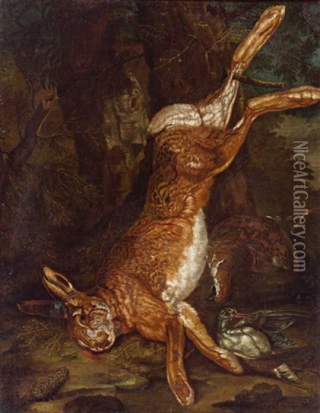Stilleben Mit Hase Und Wildvogeln Oil Painting - Franz Roesel von Rosenhof