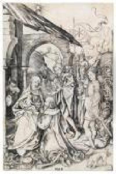 The Adoration Of The Magi. Oil Painting - Martin Schongauer