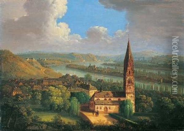 Der Rhein Bei Koblenz Oil Painting - Anton Dietzler
